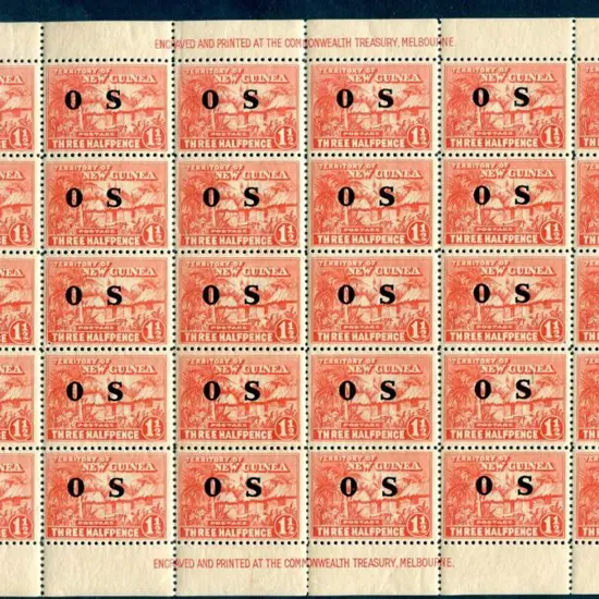 1931 1½d vermilion ovptd "OS" in MUH sheet of 30. ...