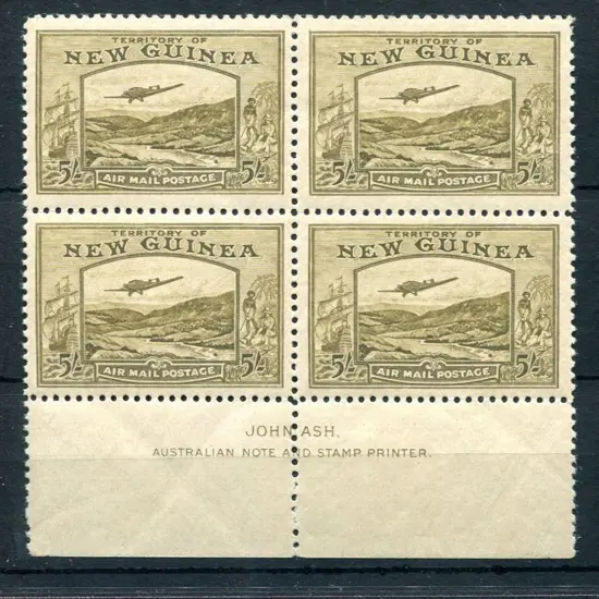 1939 5/- Bulolo Goldfield John Ash imprint block ...