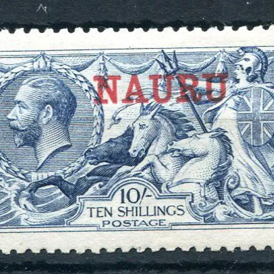 1916 10/- pale blue DLR printing with "NAURU" ovpt ...