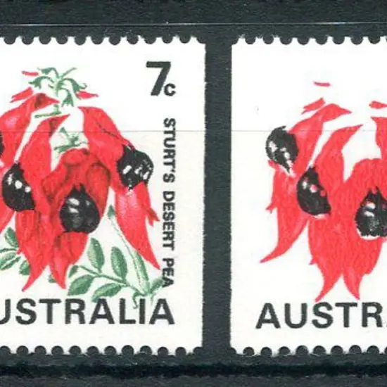 1971 7¢ Desert Pea with "buff omitted" (ACSC ...
