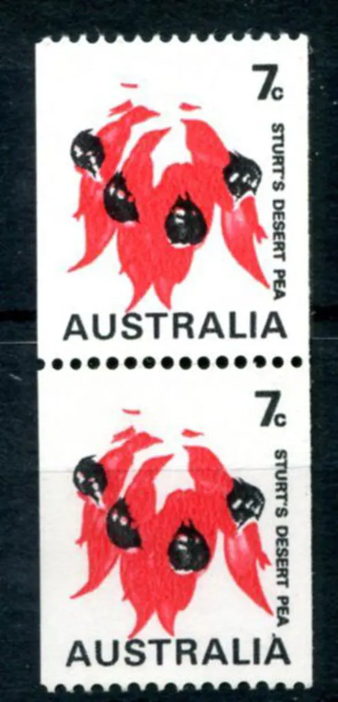 1971 7c Sturts Desert Pea coil pair with missing ... Image 1++