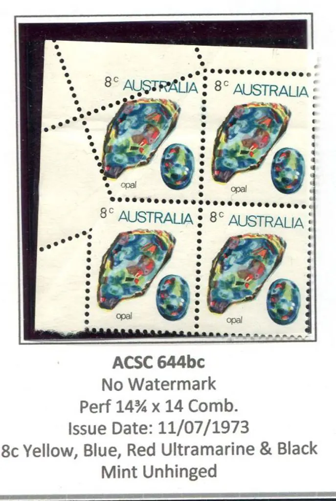 1973 8c Opal corner marginal block of 4 ... Image 1++