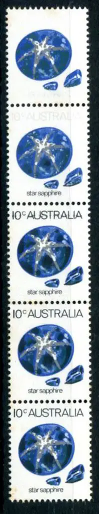 1974 10¢ Star Sapphire in vertical strip of 5 with ... Image 1++