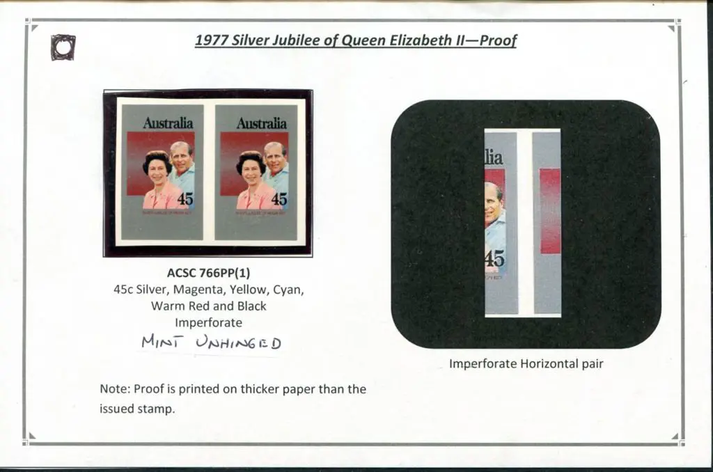 1977 45c Silver Jubilee imperforate proof pair on ... Image 1++