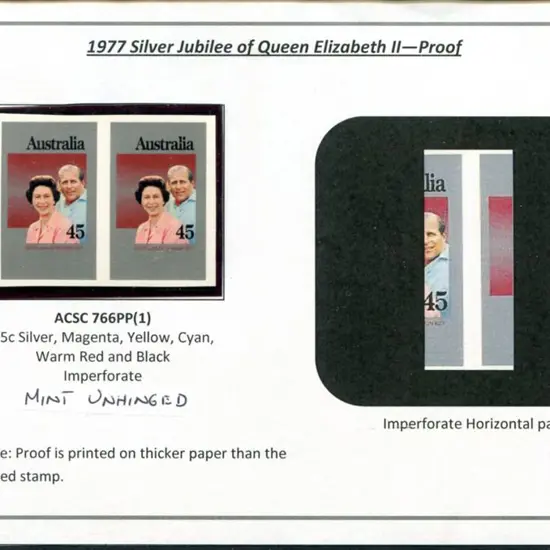 1977 45c Silver Jubilee imperforate proof pair on ...
