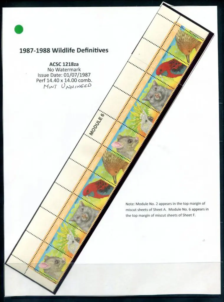 1987 37c Wildlife top strip of 10 showing ''MODULE ... Image 1++