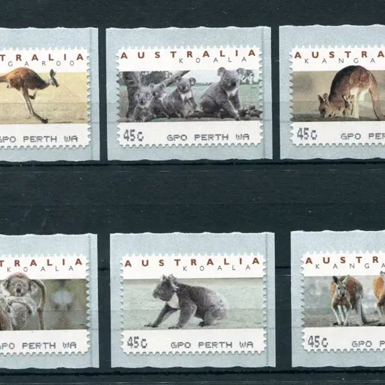 1994 45c set of 6 CPS kangaroo & koala with "GPO ...