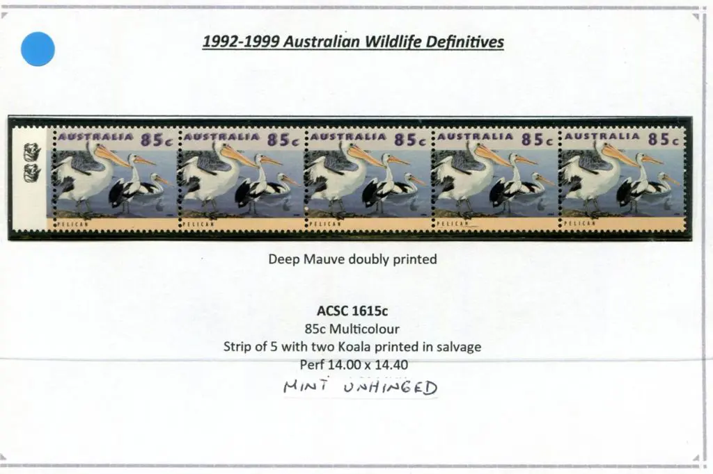 1994 85c Pelican horiz strip of 5 with a clear ... Image 1++