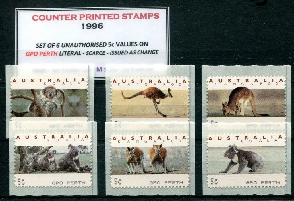 1996 5c set of 6 Kangaroos & Koalas Monetel CPS's ... Image 1++