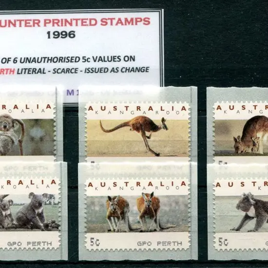 1996 5c set of 6 Kangaroos & Koalas Monetel CPS's ...