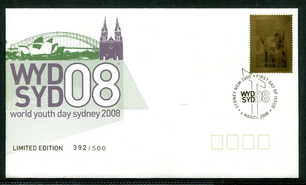 2008 (4th March) World Youth Day / Pope Gold Stamp ... Image 1++