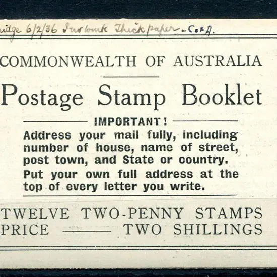 1934 2/- black on pale cream with 12 x 2d red KGV, ...