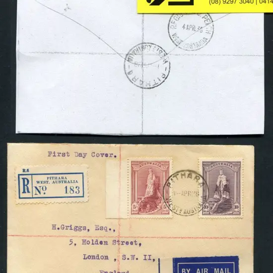 1938 (1st Apr) 5/- claret & 10/- dull purple Robes ...