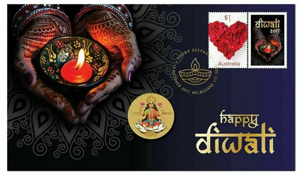2017 (2nd Oct) "Happy Diwali" with $1 Perth Mint ... Image 1++