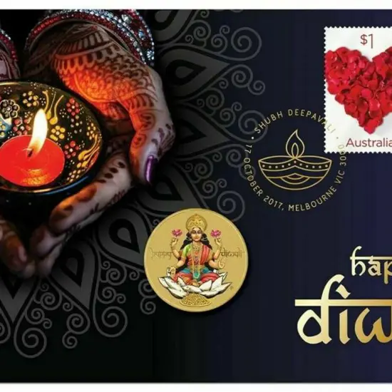 2017 (2nd Oct) "Happy Diwali" with $1 Perth Mint ...