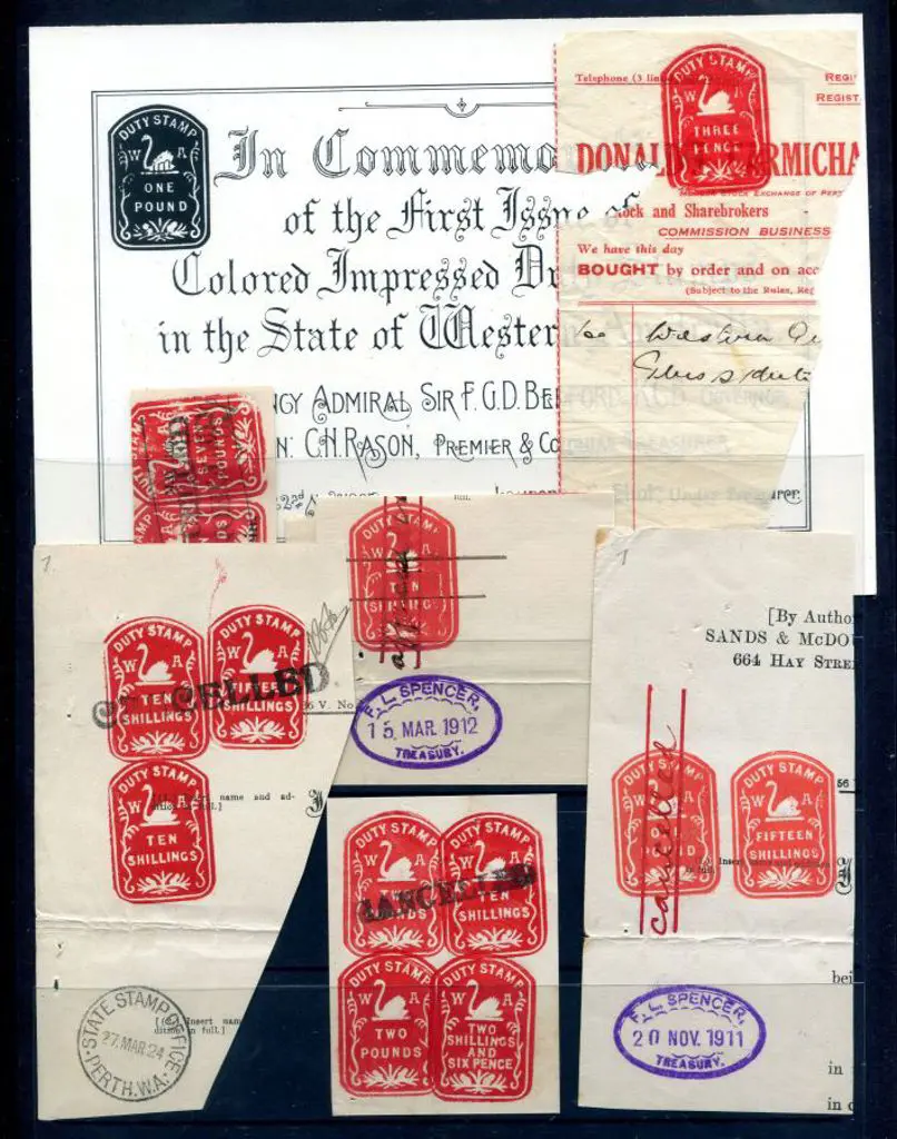 Embossed Duty Stamps 1911-1924 Group on 6 document ... Image 1++