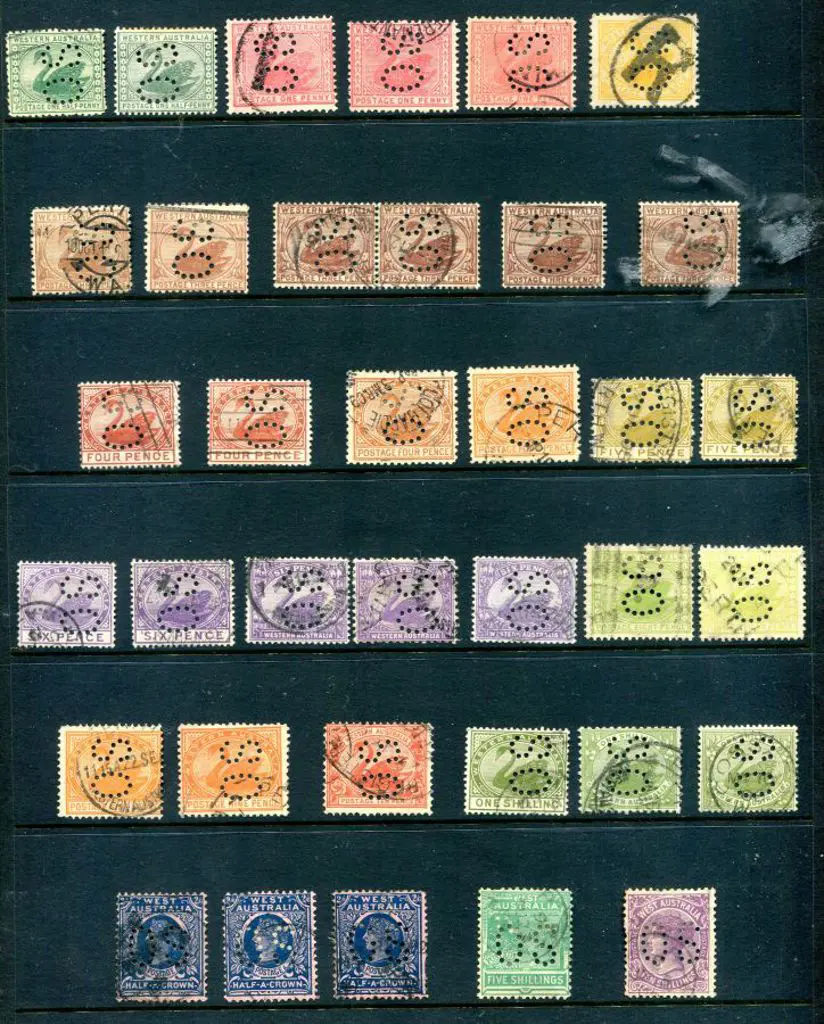 Perfins "OS" ½d green to 10/- dull purple range. ... Image 1++