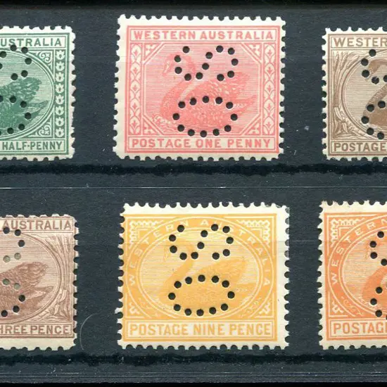 Perfins "OS" range on swans incl ½d green (ACSC ...