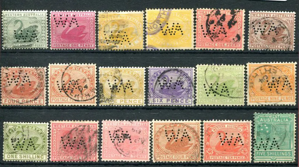 Perfins "WA" selection with 15 different vals from ... Image 1++