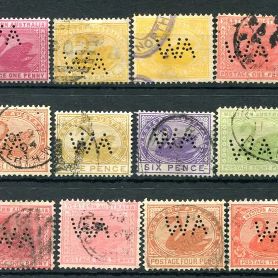 Perfins "WA" selection with 15 different vals from ...