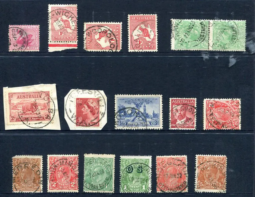 Postmarks Range on WA Swans, kangaroos, KGV & some ... Image 1++
