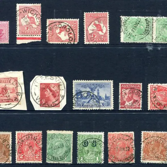 Postmarks Range on WA Swans, kangaroos, KGV & some ...