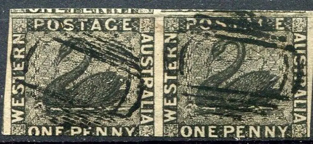 1854 1d black imperf horiz pair with full margins ... Image 1++
