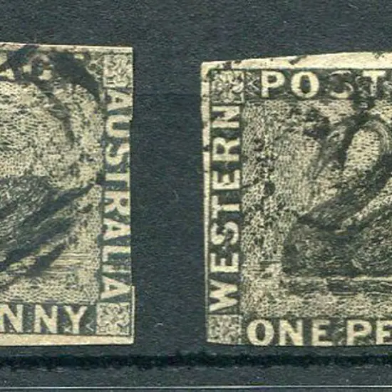 1854 1d black x 2 examples with margins ranging ...
