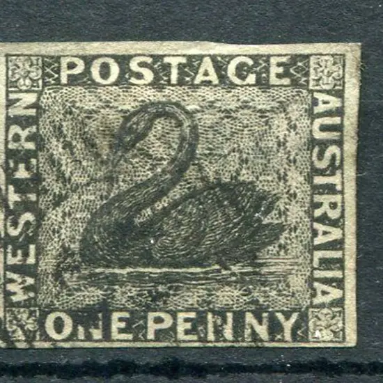 1854 1d black with 4 clear margins & light 15 Bar ...