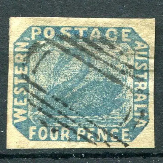 1854 4d blue with 4 margins, left is just ...