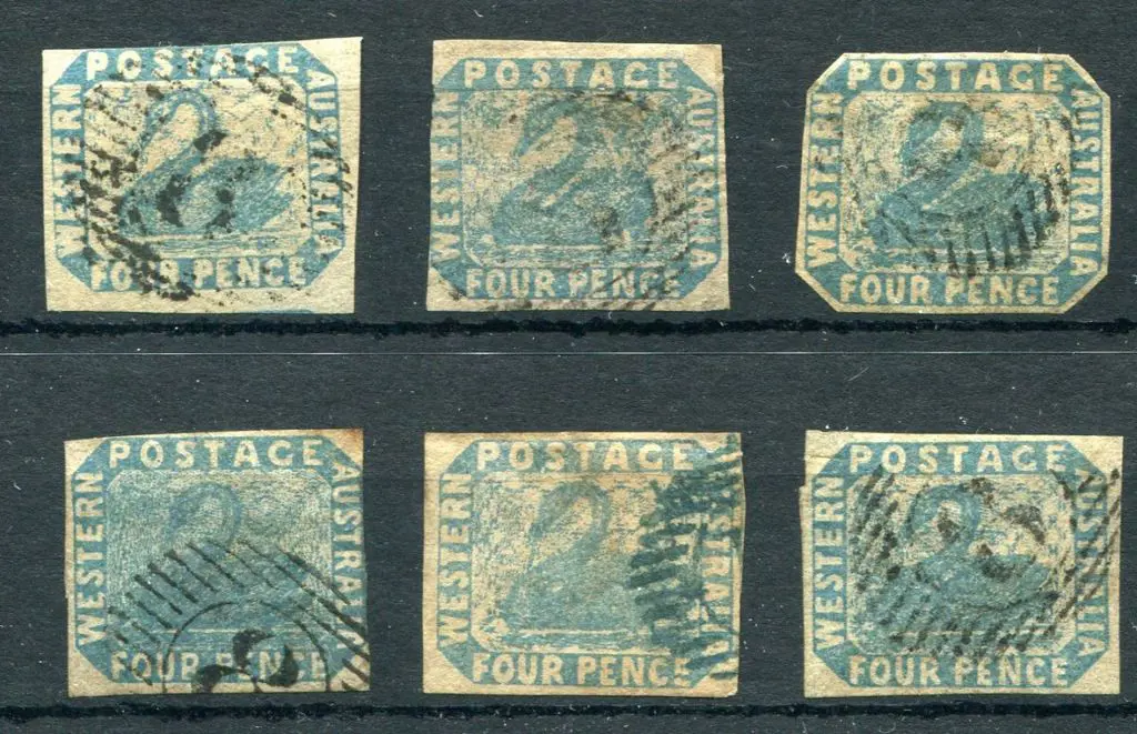 1854 4d blue swans x 6 with mixed margins from ... Image 1++