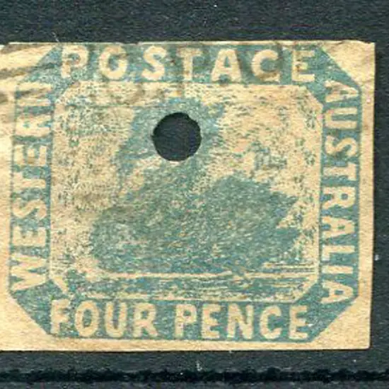 1854/55 4d blue with commissariat puncture. ...