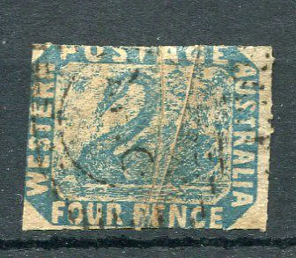 1854 4d blue with ""T" of Postage shaved off at ... Image 1++