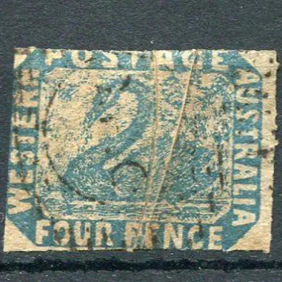 1854 4d blue with ""T" of Postage shaved off at ...
