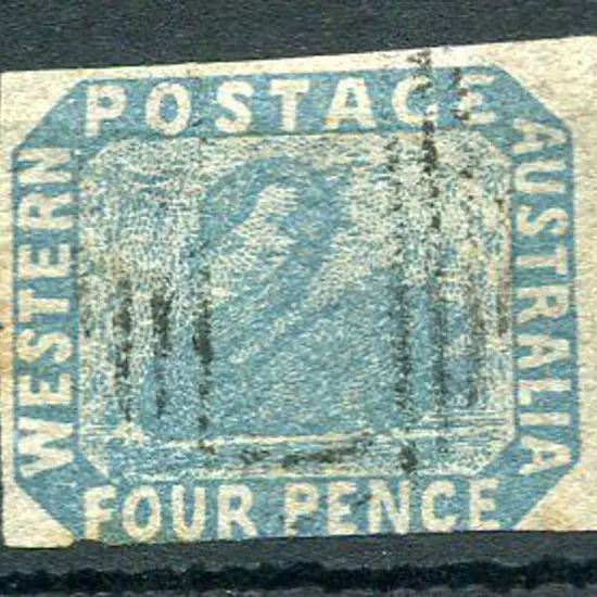 1854 4d blue, with 3 large margins, just touching ...