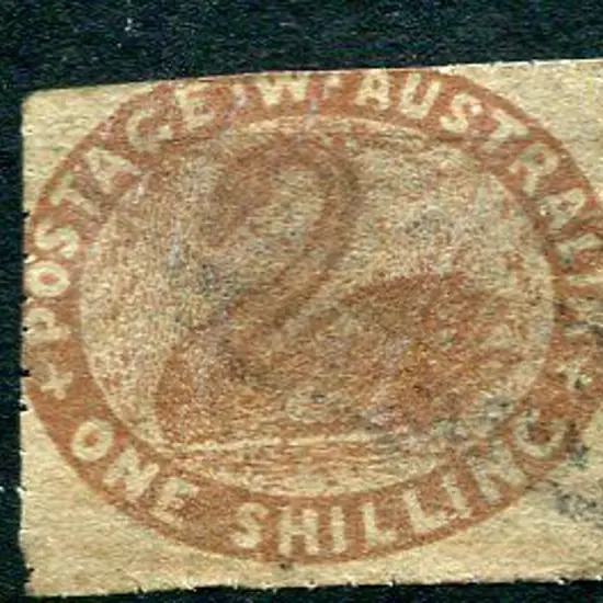 1855 1/- pale brown with traces of pin perf at top ...