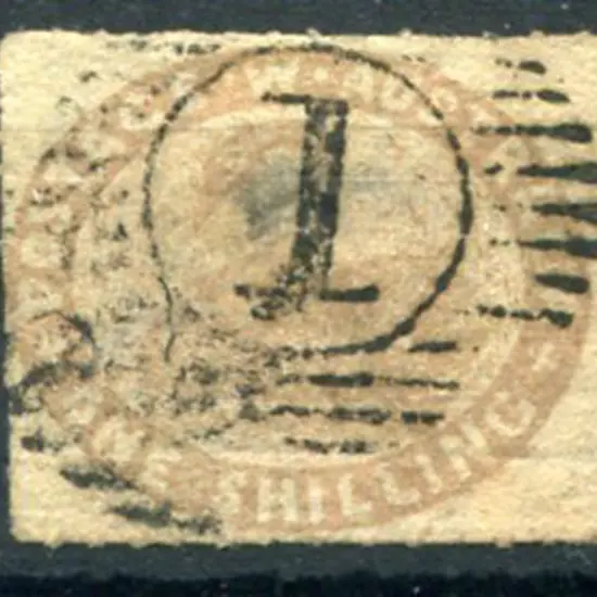 1854 1/- pale brown rouletted with BN "1" neatly ...
