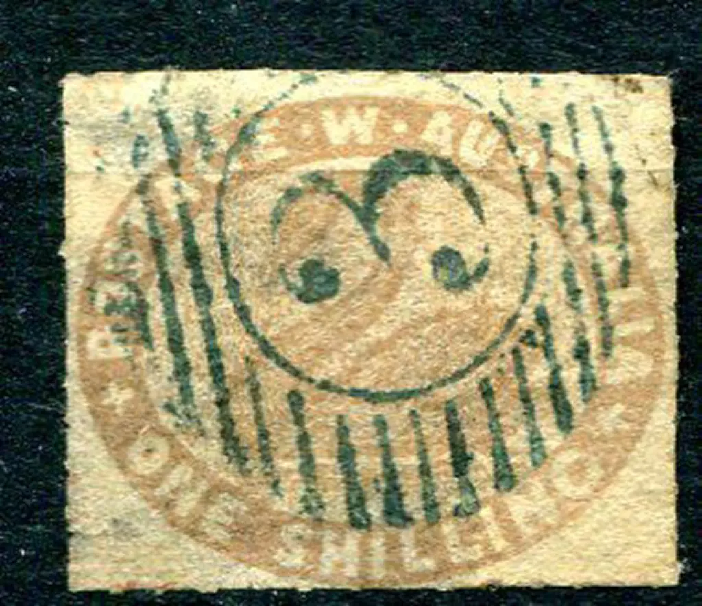 1855 1/- pale brown rouletted on 4 sides. Repaired ... Image 1++