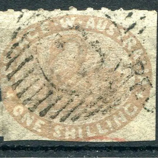 1854/55 1/- pale brown rouletted 7½-14. Clear & ...