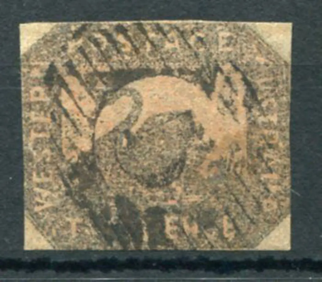 1857 2d brown-black/red Hillman cut square. ... Image 1++