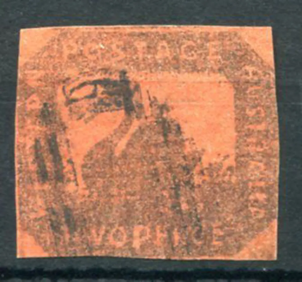 1857 2d brown-black/Indian red Hillman. Cut square ... Image 1++