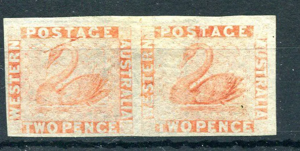 1860 2d orange-vermilion imperf pair with very ... Image 1++