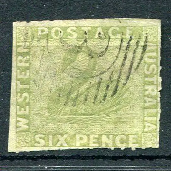 1860 6d sage-green, rouletted 7½-14 on 3 sides. ...