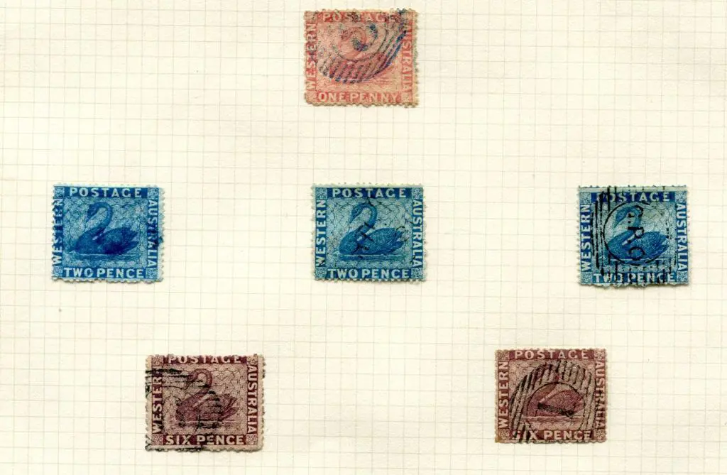 1861 1d rose, 2d blue x 3, 6d purple-brown x 2. ... Image 1++