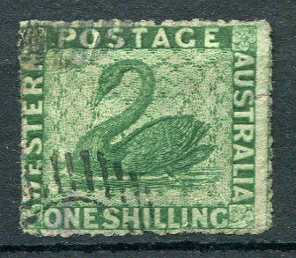 1861 1/- deep green, very rough perf. 14-16. Fine ... Image 1++