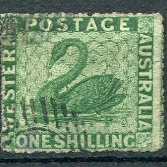 1861 1/- deep green, very rough perf. 14-16. Fine ...