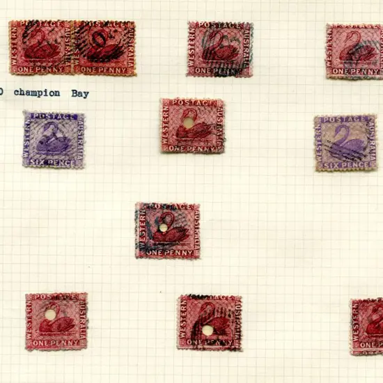 1863/64 1d carmine-rose with shades x 22 incl vert ...