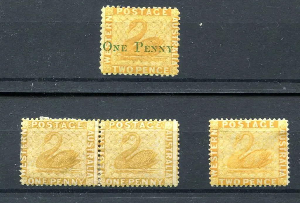 1874 "ONE PENNY" surcharge in green on 2d yellow, ... Image 1++