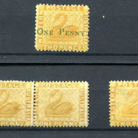 1874 "ONE PENNY" surcharge in green on 2d yellow, ...