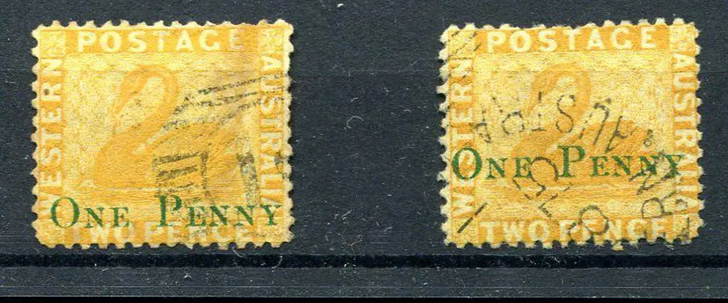 1874 "ONE PENNY" surcharge in green on 2d yellow x ... Image 1++